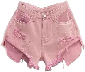 Vintage Blue Sexy Ripped Jeans for Women Patchwork A-line High-Waisted Denim Ultra Shorts