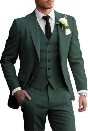 Wangyue 3 Piece Men's Suits Slim Fit Sets Elegant Suit for Men Peak Lapel Two Button Solid Jacket Vest Pants Prom