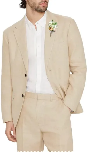 Wangyue Men's Linen Suit Slim Fit 2 Piece Suit Casual Lightweight Summer Beach Wedding Linen Blazer Pants Set