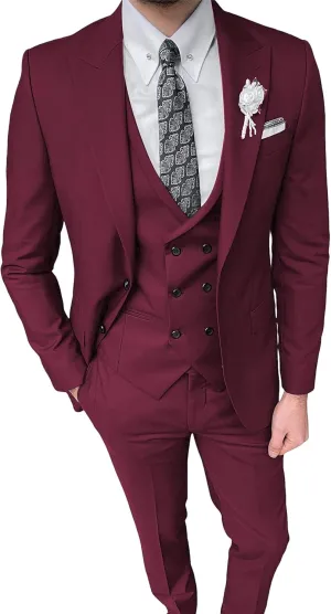 Wangyue Suit for Men Slim Fit 3 Piece Suit Two Button Formal Wedding Groomsmen Prom Tuxedo Jacket Pants Vest Set