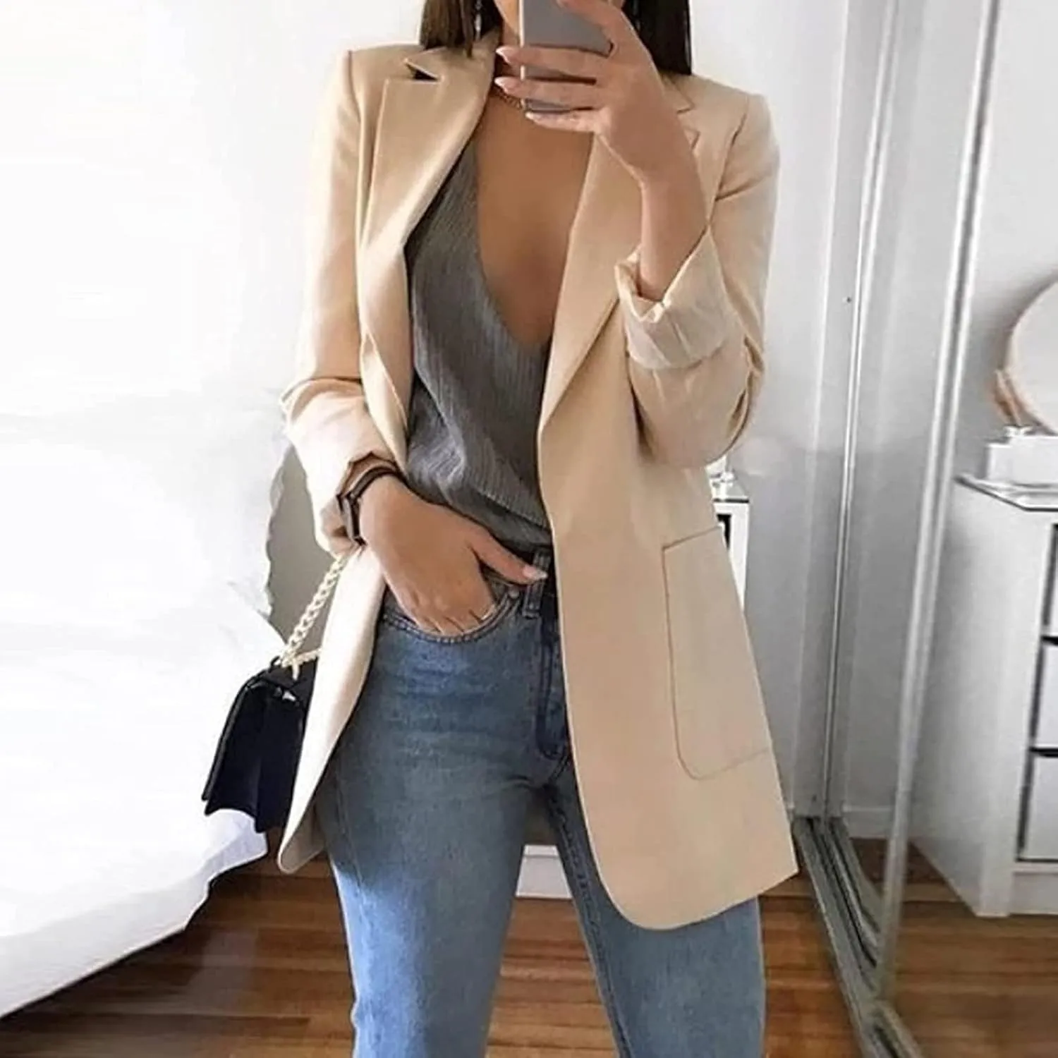 Women Blazers Fashion Casual Open Front Suit Jackets Fashion Work Office Jacket Solid Lapel Outerwear with Pockets