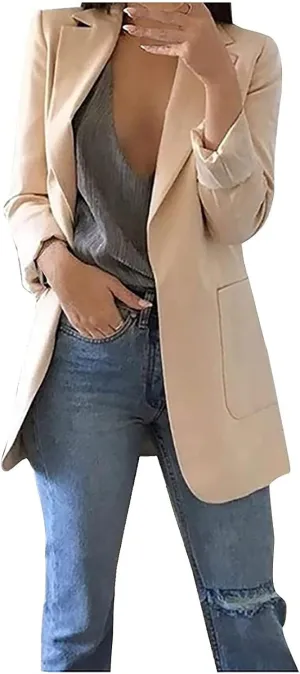 Women Blazers Fashion Casual Open Front Suit Jackets Fashion Work Office Jacket Solid Lapel Outerwear with Pockets