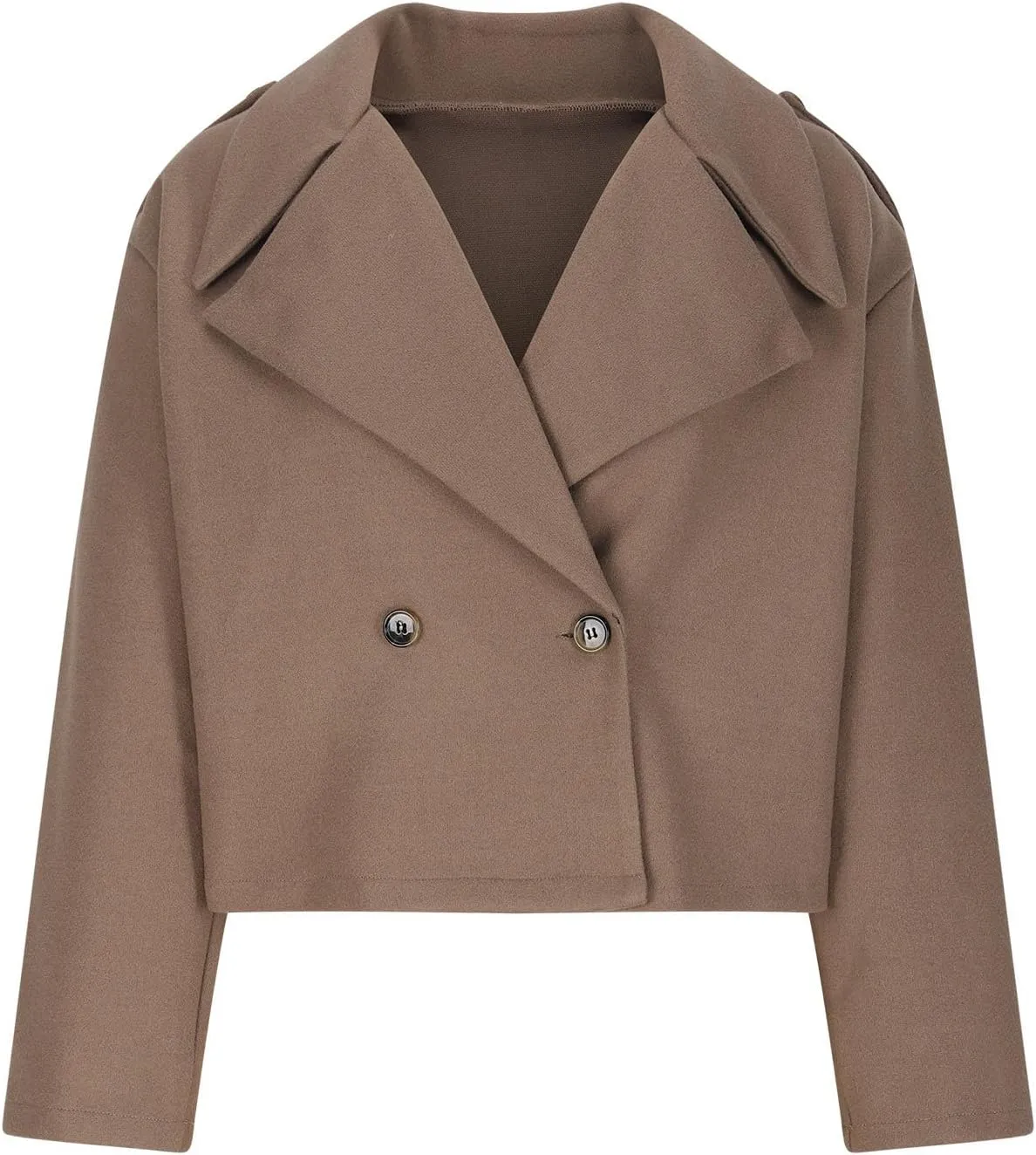 Women Crop Pea Coat Wool Blend Lapel Collar Jacket Office Work Short Winter Trench Coat Casual Fashion Outfits