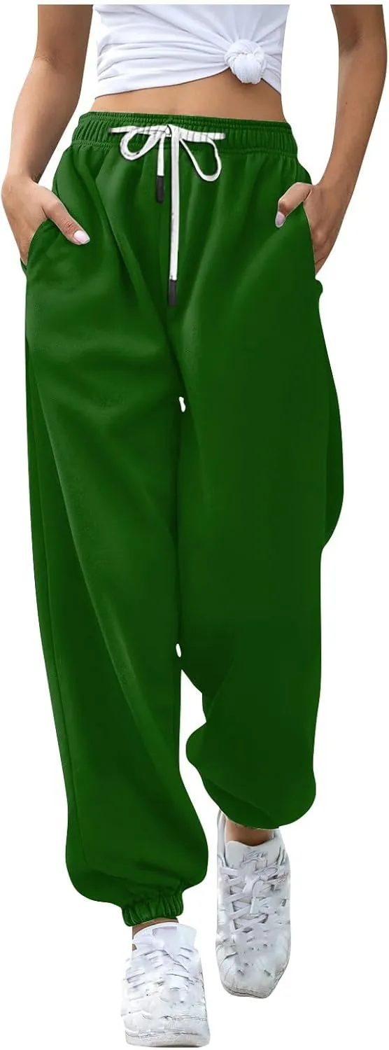 Women Drawstring Sweatpants Elastic Waist Trousers Solid Workout Drawstring High Waisted Pant Joggers with Pockets