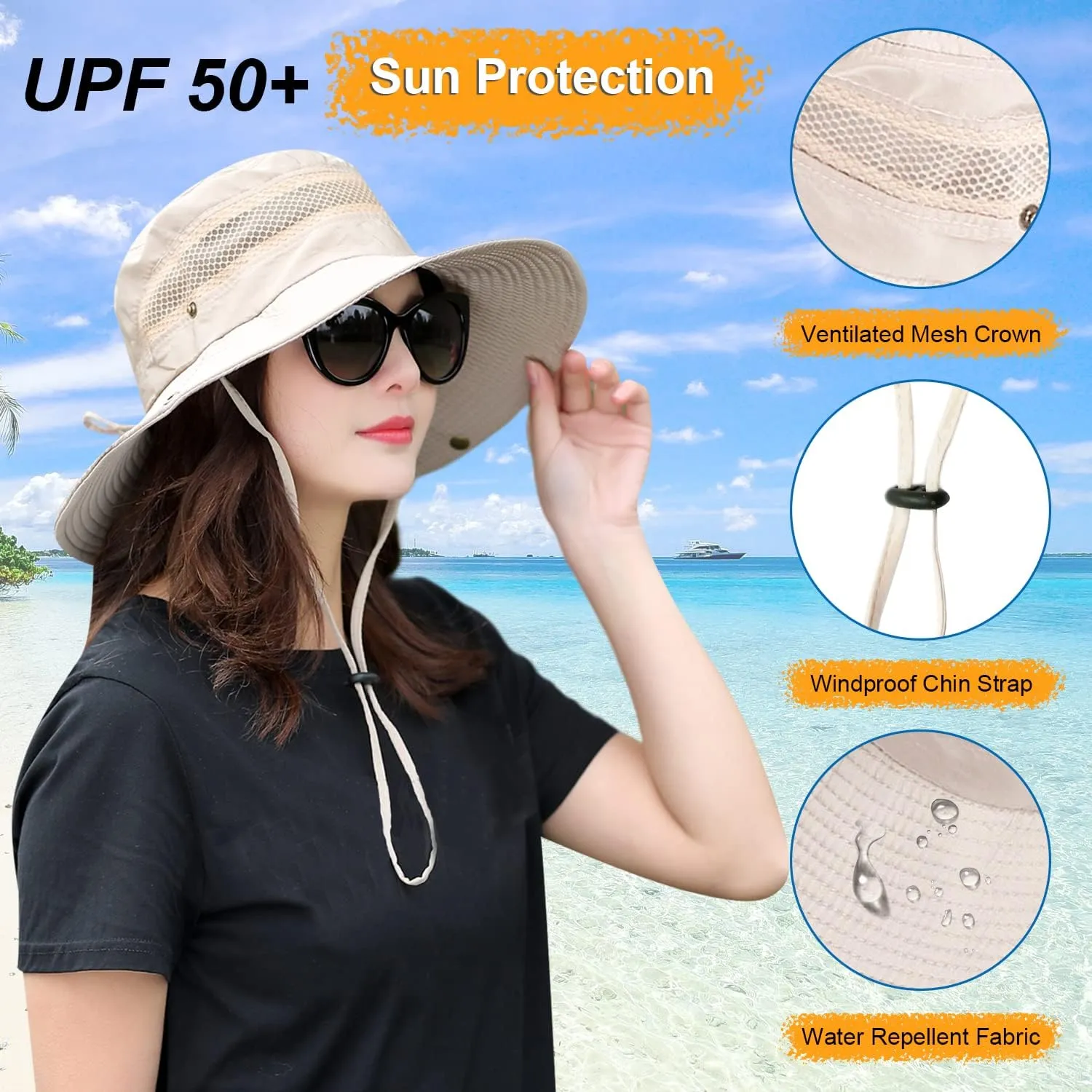 Women Fishing Sun Hat Men Summer UV Protection Bucket Hats Mesh Ventilated Outdoor Hiking Gardening Beach Lawn Hat