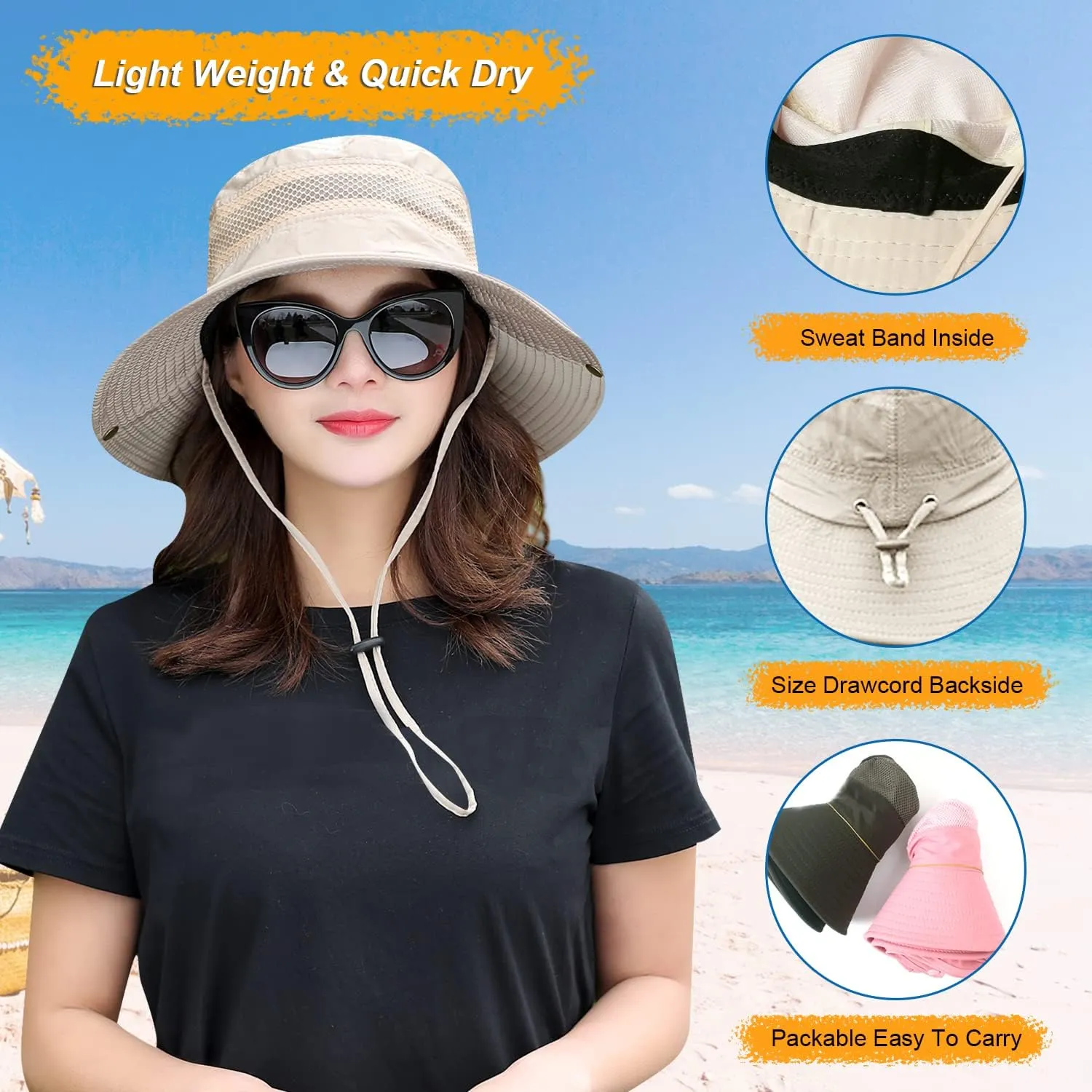 Women Fishing Sun Hat Men Summer UV Protection Bucket Hats Mesh Ventilated Outdoor Hiking Gardening Beach Lawn Hat