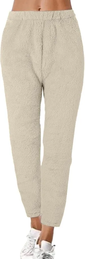 Women Fleece Pajama Pants Comfy Elastic Waist Joggers Sweatpants Lounge Pants Winter Thermal Sleepwear Trousers
