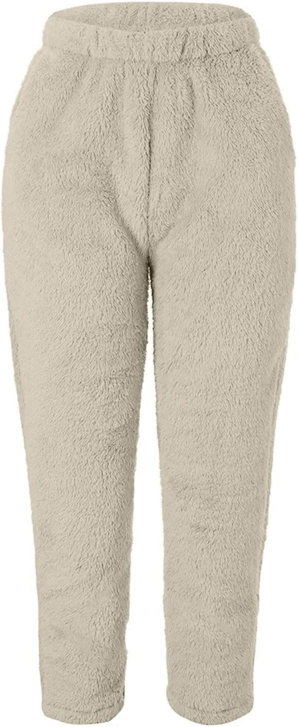 Women Fleece Pajama Pants Comfy Elastic Waist Joggers Sweatpants Lounge Pants Winter Thermal Sleepwear Trousers