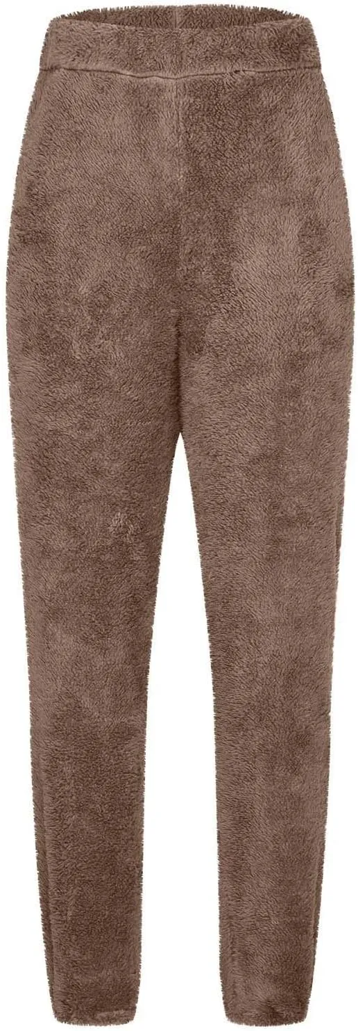 Women Fuzzy Fleece Pajama Pants Plush Winter Thermal Comfy Lounge Pants Flannel Sleepwear Pants Elastic Waist Trouser