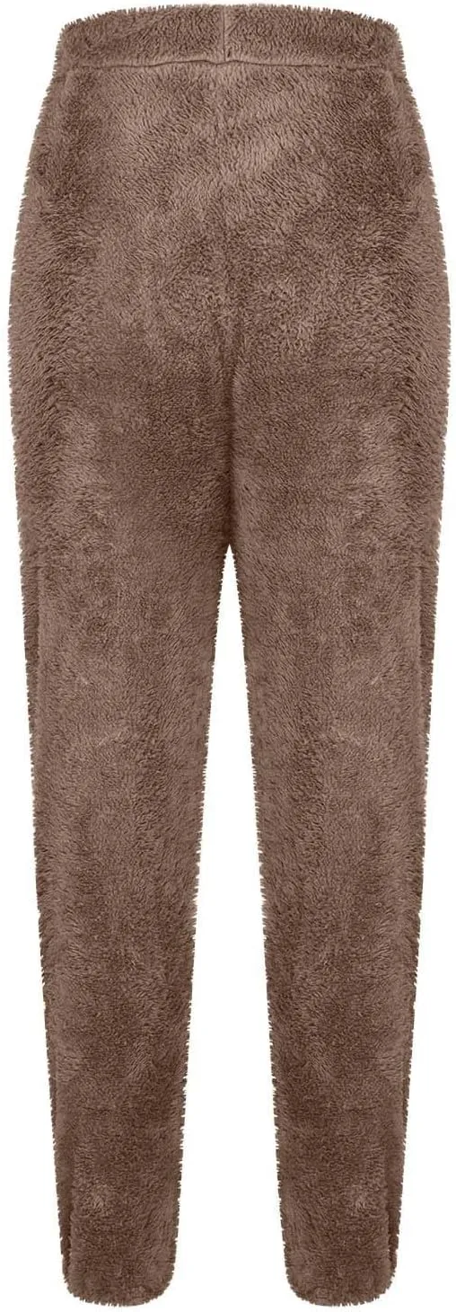 Women Fuzzy Fleece Pajama Pants Plush Winter Thermal Comfy Lounge Pants Flannel Sleepwear Pants Elastic Waist Trouser
