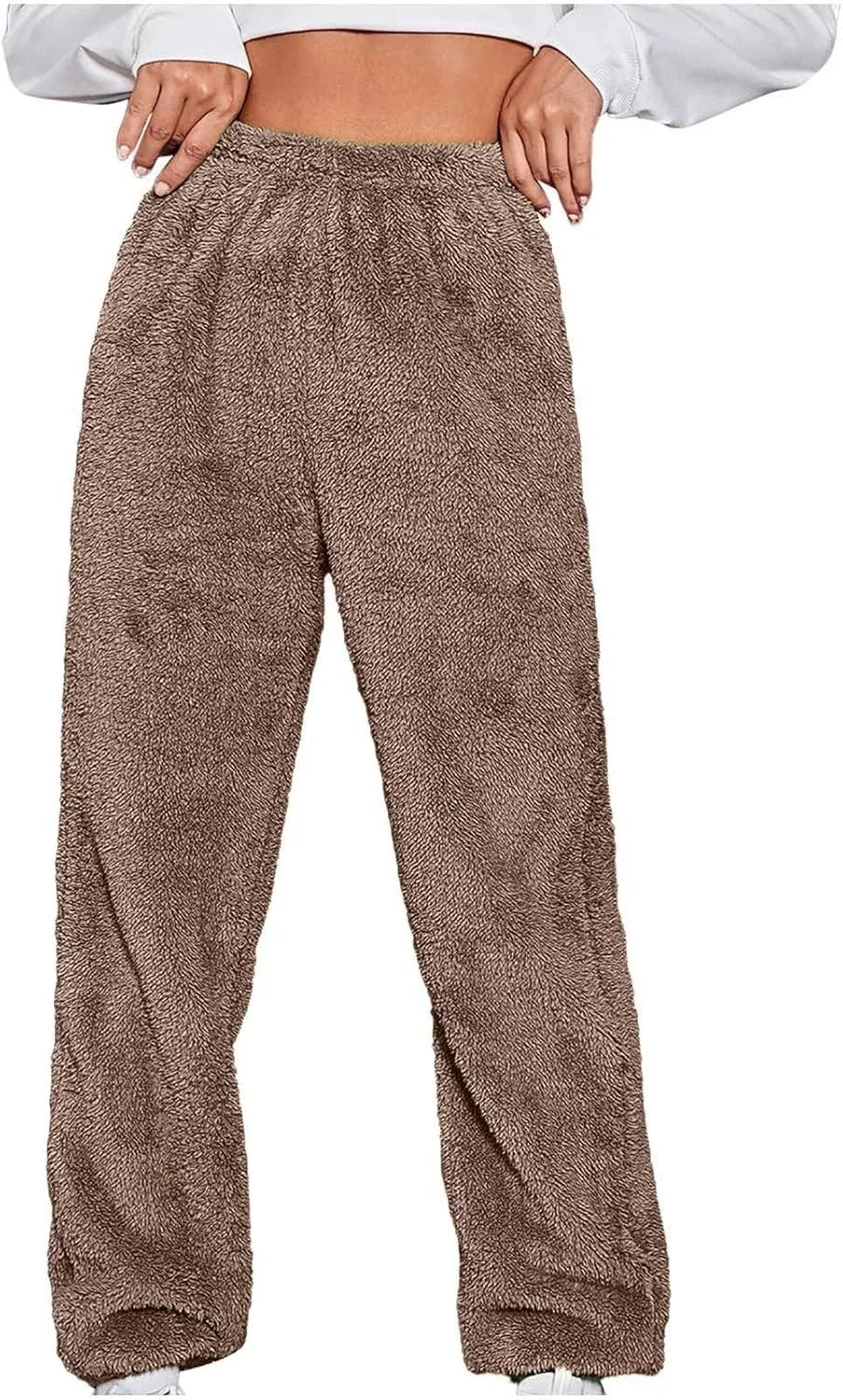 Women Fuzzy Fleece Pajama Pants Plush Winter Thermal Comfy Lounge Pants Flannel Sleepwear Pants Elastic Waist Trouser