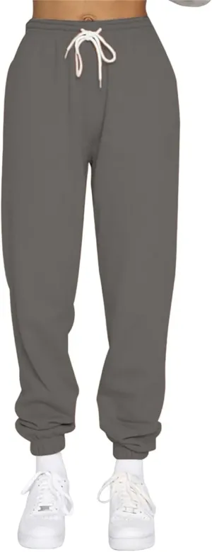 Women High Waisted Baggy Sweatpants 2024 Jogger Pants Y2k Trendy Lounge Trousers Pockets Baggy Cinch Bottom Jogger