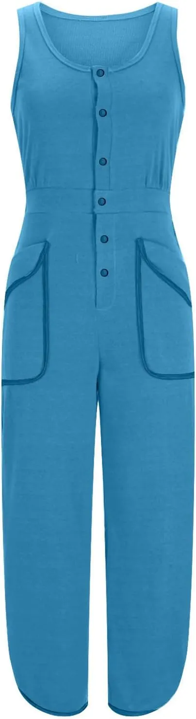 Women Loose Fit Linen Bib Pants Romper for Women Straight Leg Plain Long Leg Summer Fall Pants 2025 Trendy