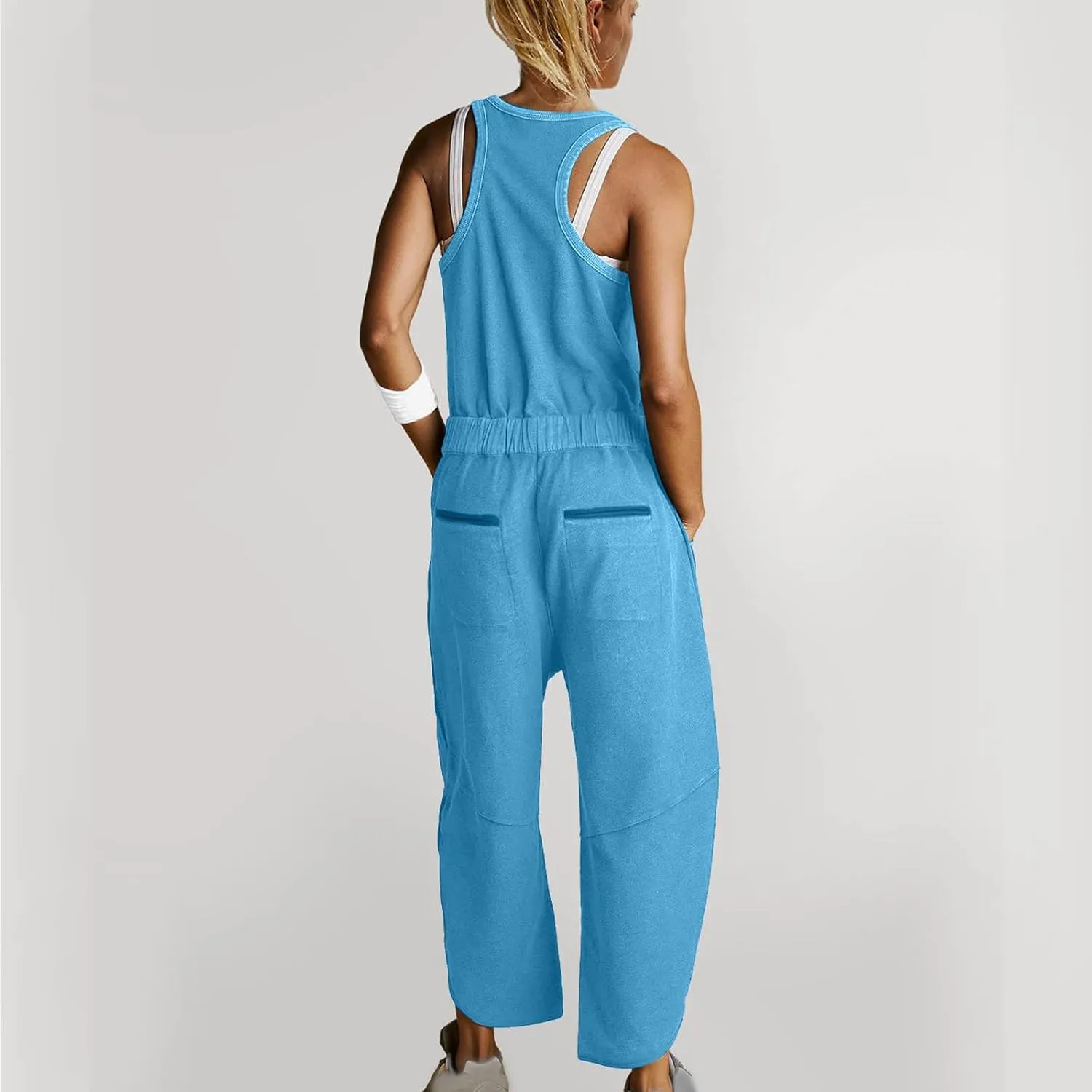 Women Loose Fit Linen Bib Pants Romper for Women Straight Leg Plain Long Leg Summer Fall Pants 2025 Trendy