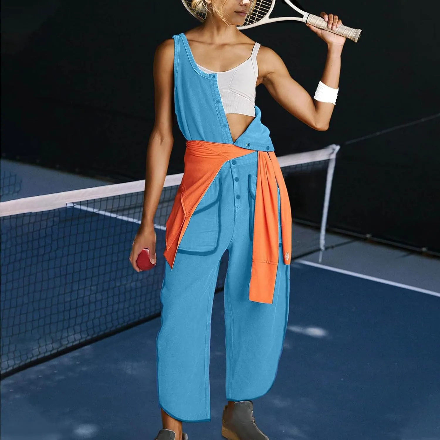 Women Loose Fit Linen Bib Pants Romper for Women Straight Leg Plain Long Leg Summer Fall Pants 2025 Trendy