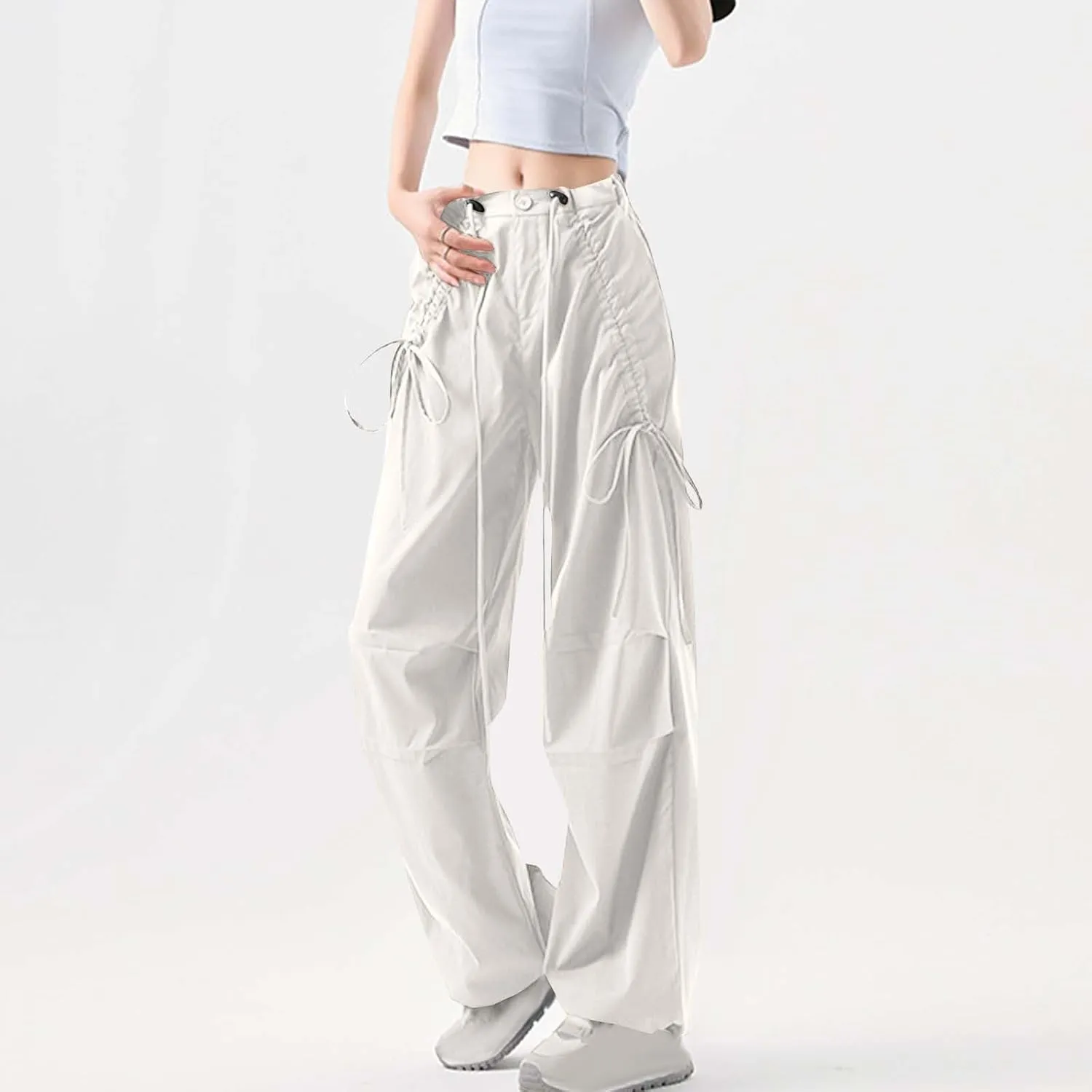 Women Pleated High Cut Straight Leg Plain Long Leg Loose Fit Trousers Pants for Women Cargo Summer Fall 2025 Y2K