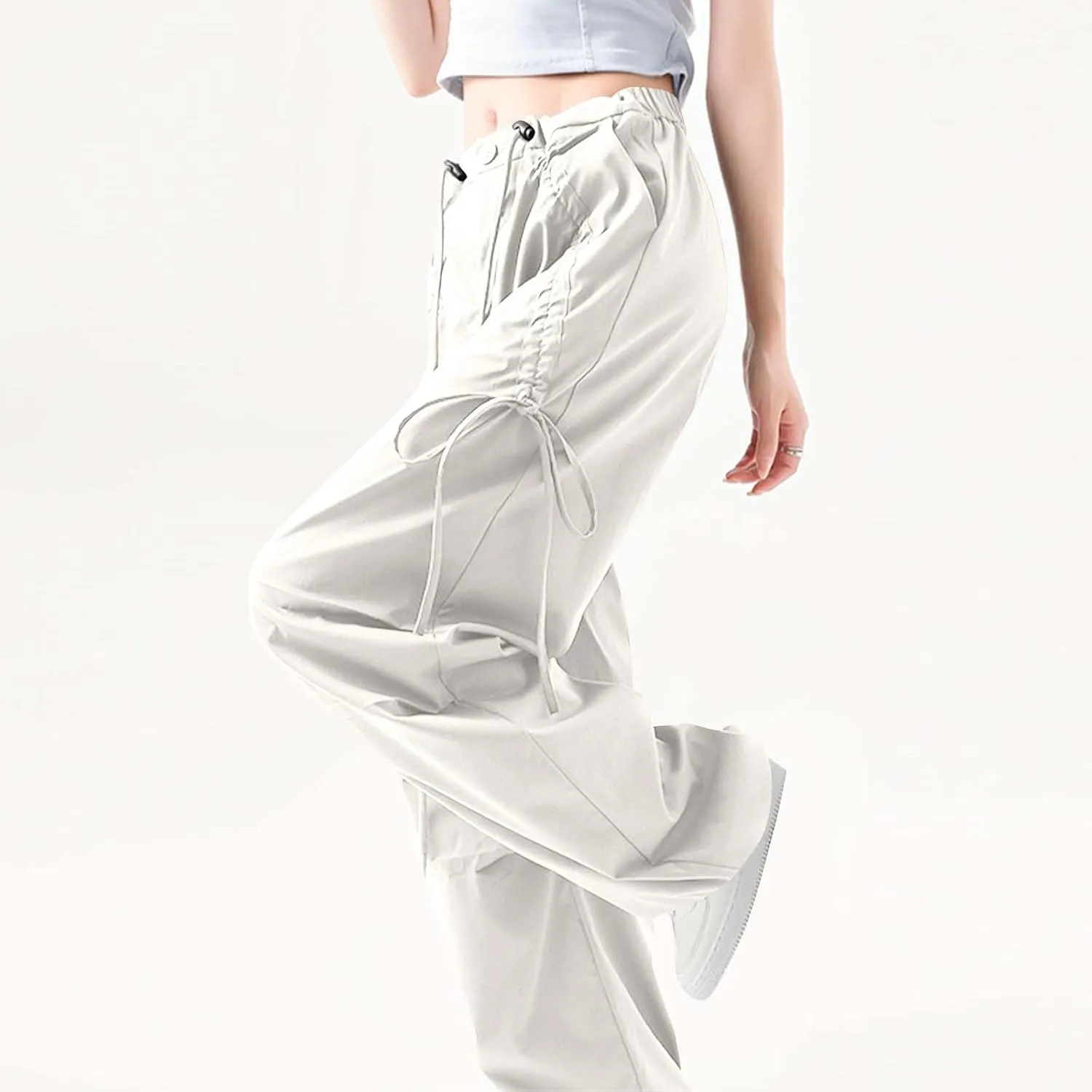Women Pleated High Cut Straight Leg Plain Long Leg Loose Fit Trousers Pants for Women Cargo Summer Fall 2025 Y2K
