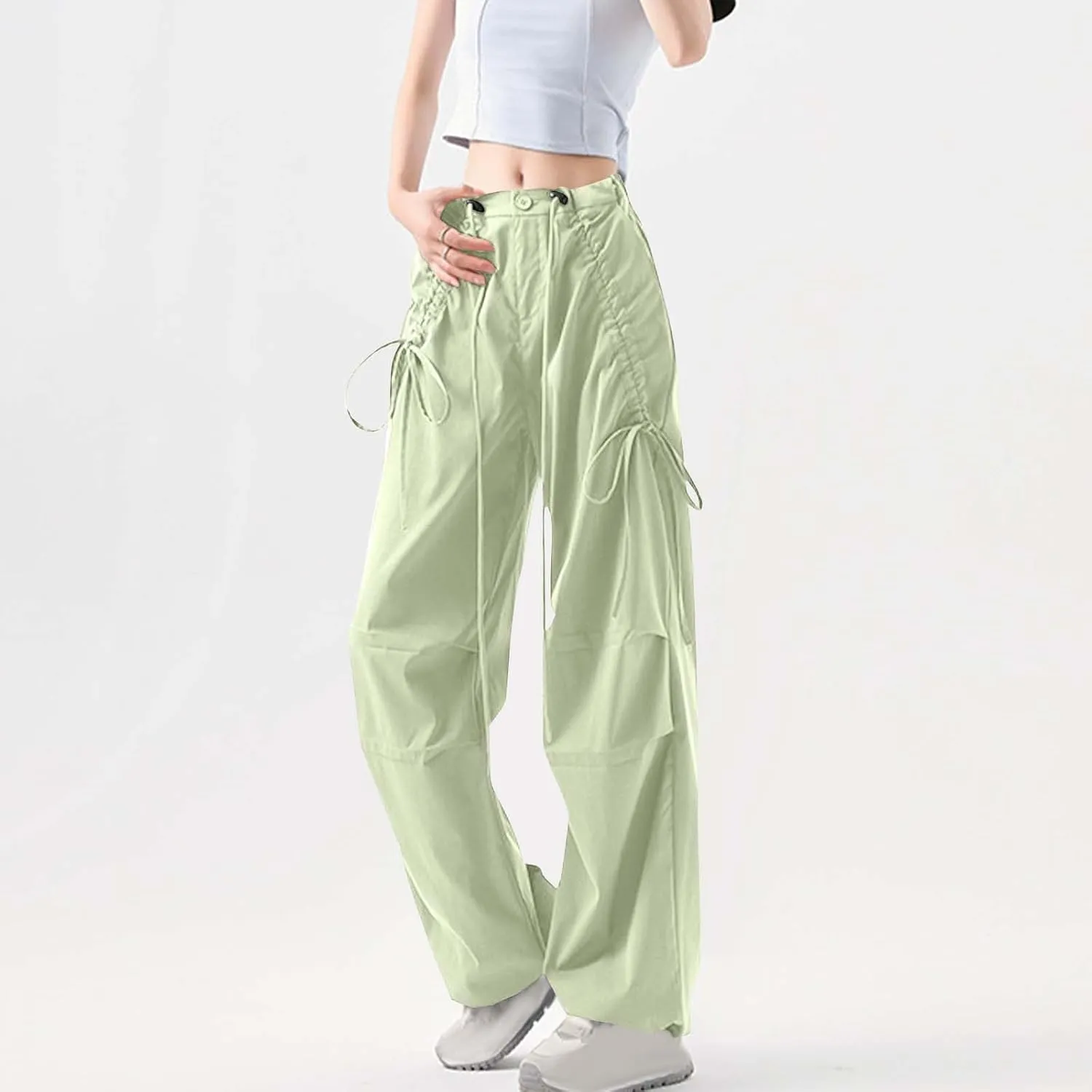 Women Pleated High Cut Straight Leg Plain Long Leg Loose Fit Trousers Pants for Women Cargo Summer Fall 2025 Y2K