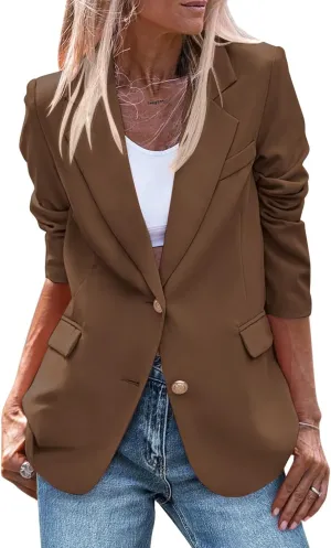 Womens 2024 Fall Casual Blazers Long Sleeve Lapel Open Front Button Work Business Lightweight Jackets with Pockets