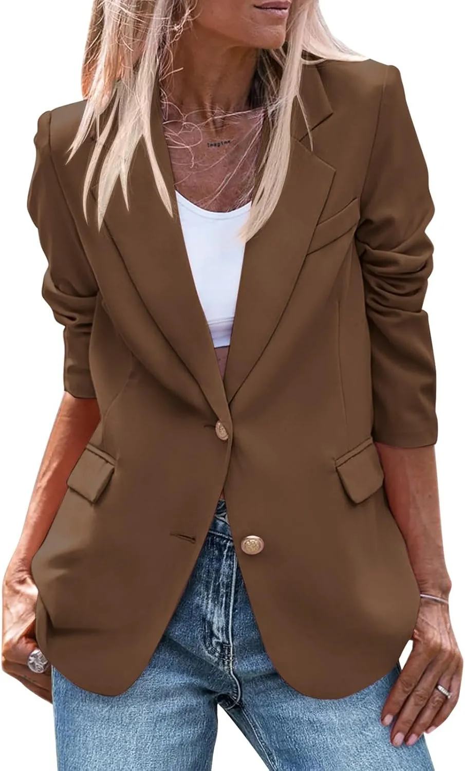 Womens 2024 Fall Casual Blazers Long Sleeve Lapel Open Front Button Work Business Lightweight Jackets with Pockets