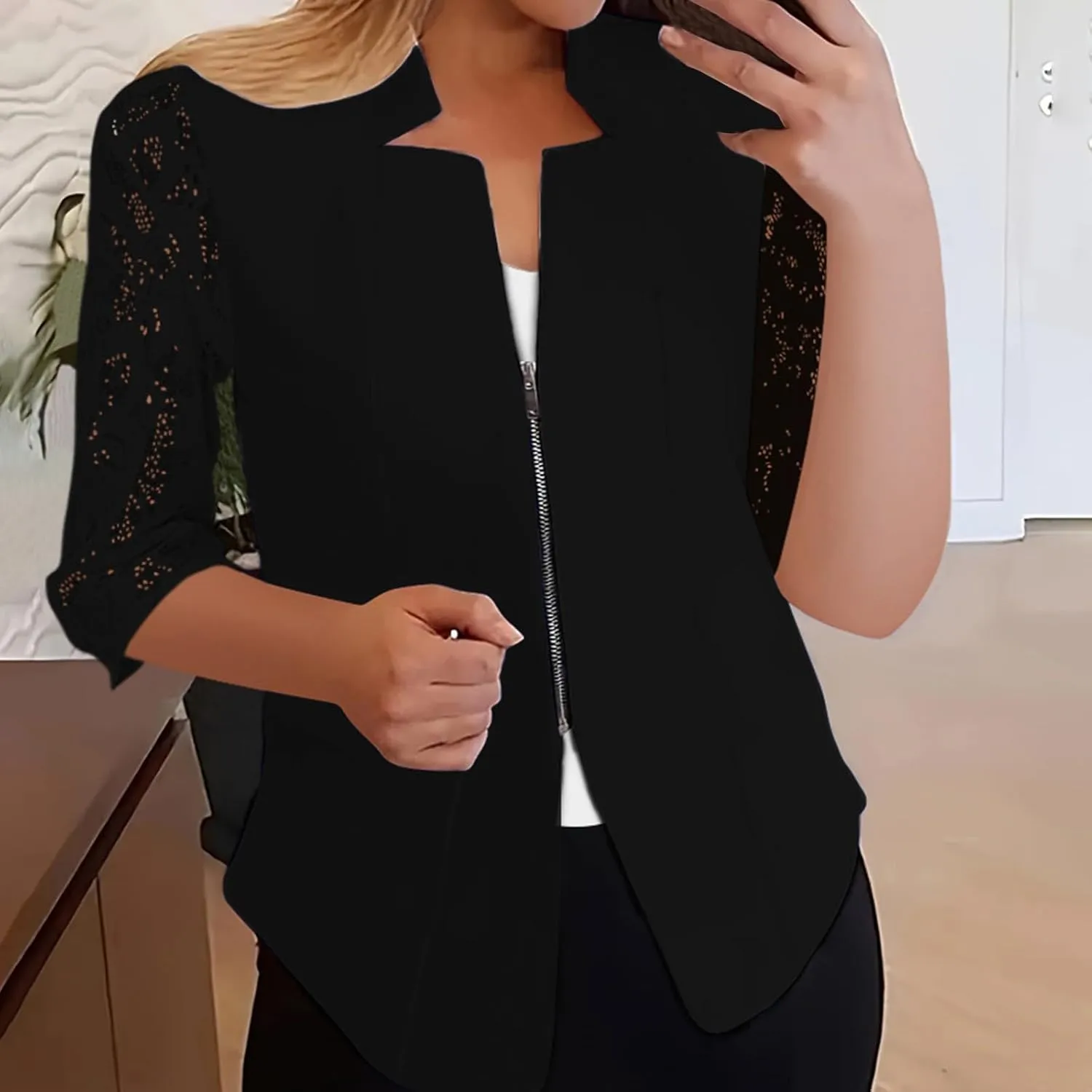 Women's 2024 Fall Casual Blazers Notched Collar Suit Cardigan Ladies Jacket Blazers for Women Business Casual 2024