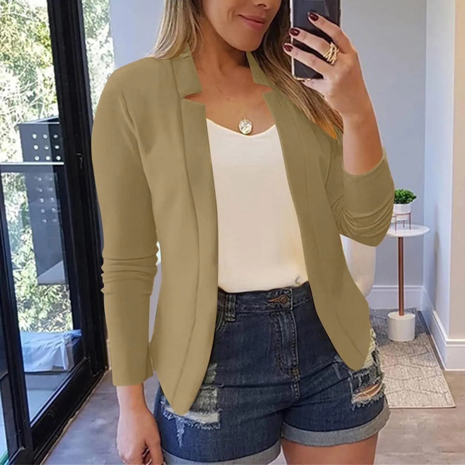 Women's 2024 Fall Casual Blazers Notched Collar Suit Cardigan Ladies Jacket Blazers for Women Business Casual 2024
