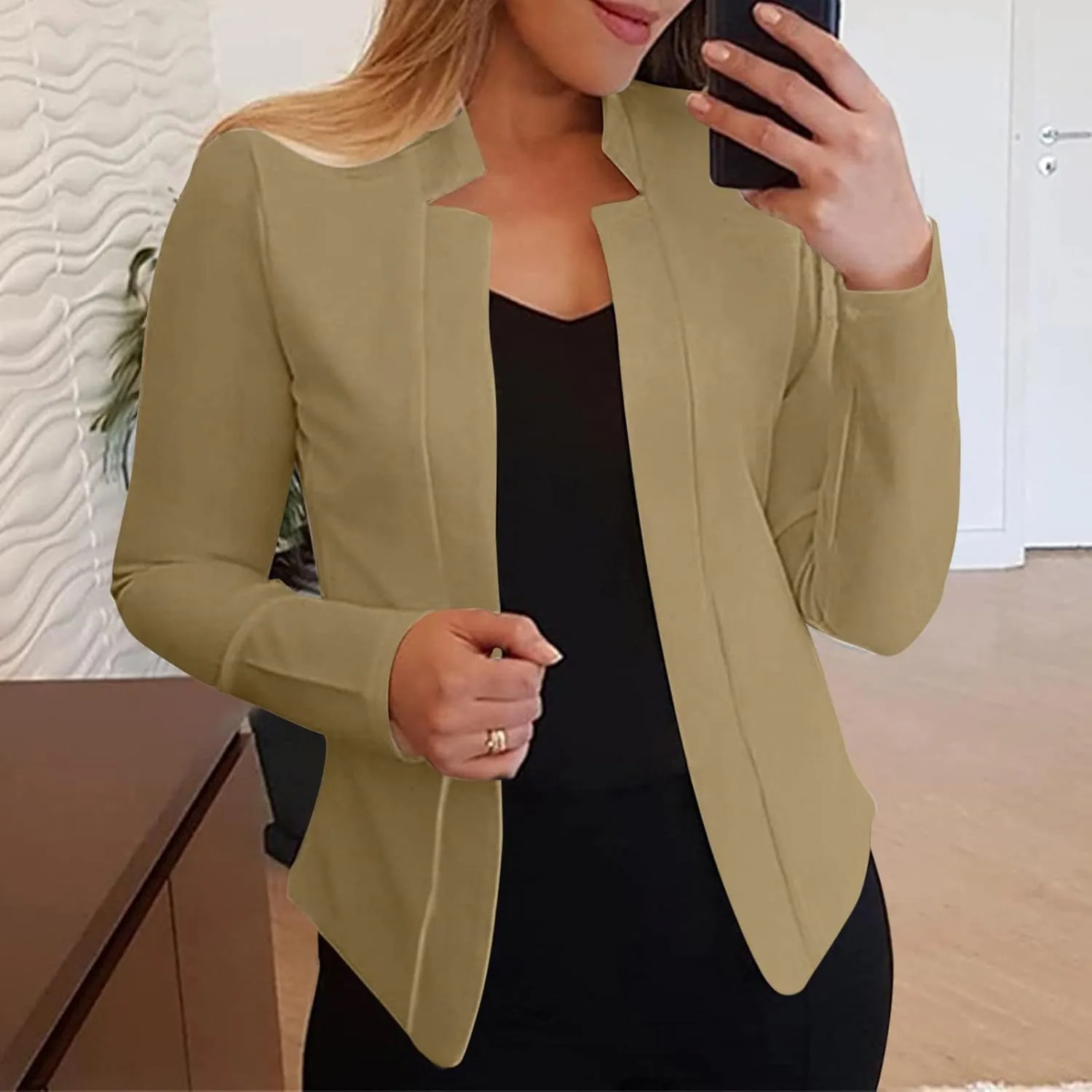 Women's 2024 Fall Casual Blazers Notched Collar Suit Cardigan Ladies Jacket Blazers for Women Business Casual 2024