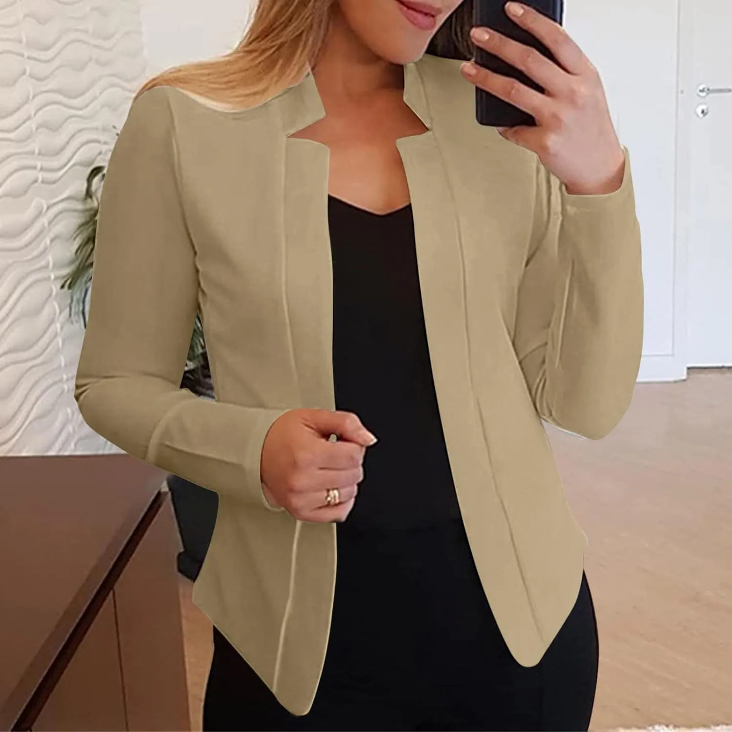 Women's 2024 Fall Casual Blazers Notched Collar Suit Cardigan Ladies Jacket Blazers for Women Business Casual 2024