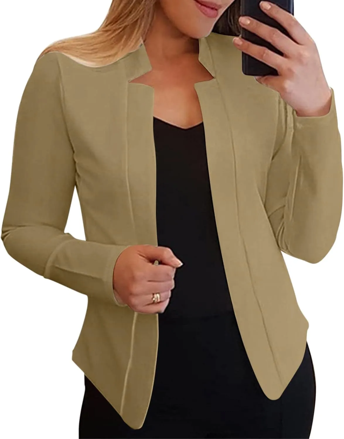 Women's 2024 Fall Casual Blazers Notched Collar Suit Cardigan Ladies Jacket Blazers for Women Business Casual 2024