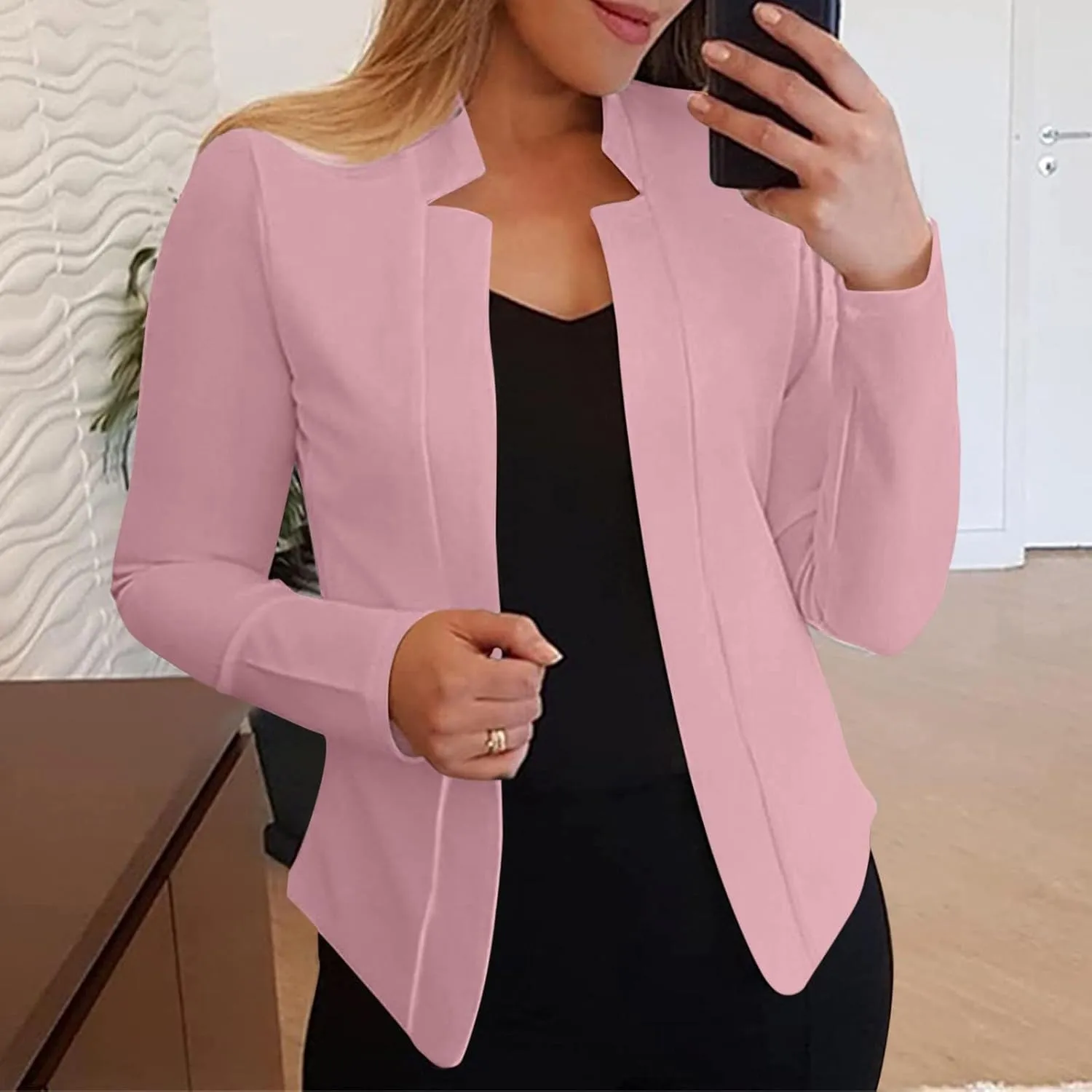 Women's 2024 Fall Casual Blazers Notched Collar Suit Cardigan Ladies Jacket Blazers for Women Business Casual 2024