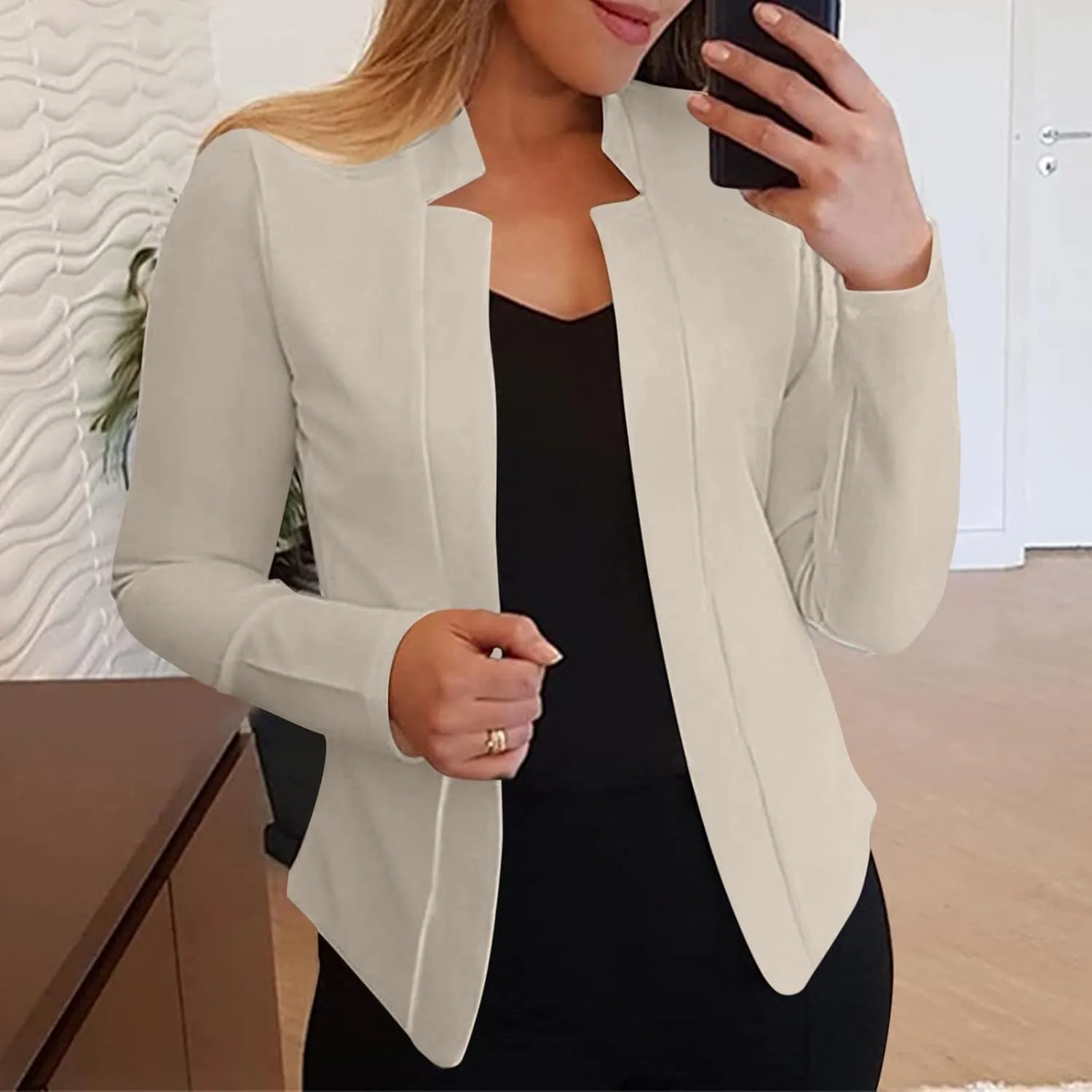 Women's 2024 Fall Casual Blazers Notched Collar Suit Cardigan Ladies Jacket Blazers for Women Business Casual 2024