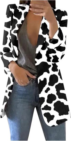 Womens 2024 Trendy Casual Blazers Open Front Long Sleeve Cardigan Work Office Suit Jacket Printed Blazer with Pocket