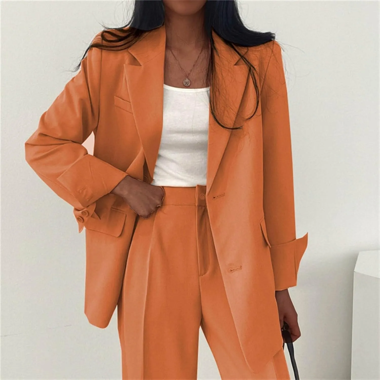 Women's 2024 Winter Casual Blazers Long Sleeve Lapel Open Front Button Work Office Blazer Jackets with Pockets