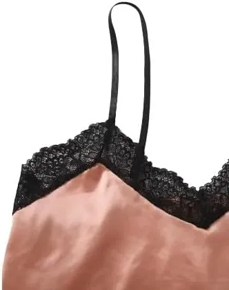 Women's 3-Piece Satin Lingerie Set with Contrast Lace  Bralette and Mid-Rise Panty, Wireless Light Support, Sleepwear