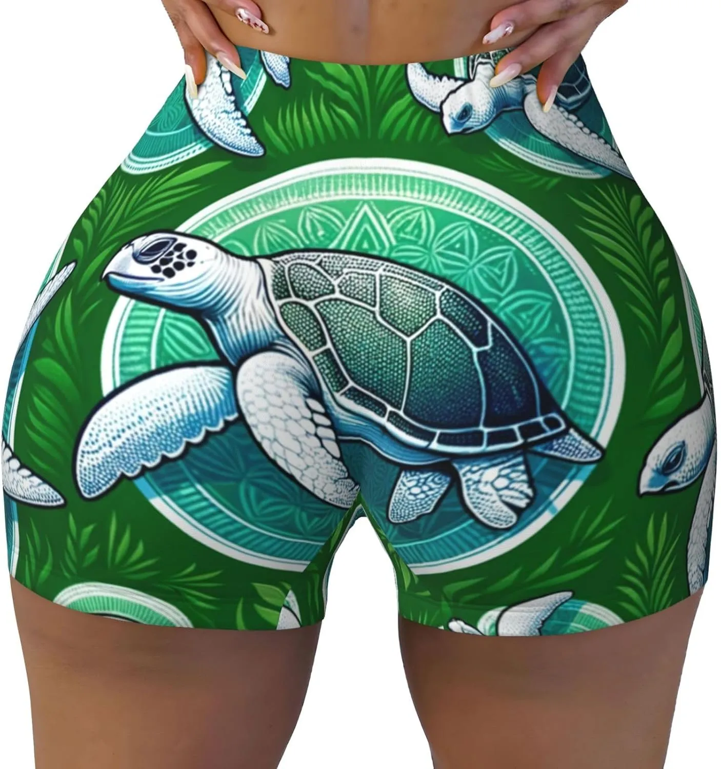 Women's Athletic Stretch Shorts Sea-Turtle-Green Running Shorts for Women