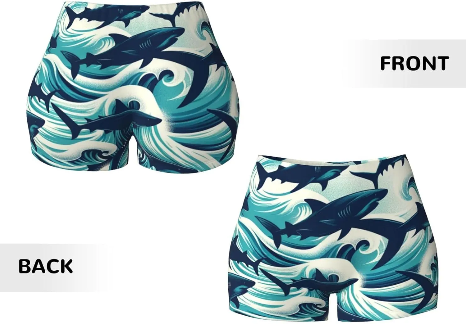 Women's Athletic Stretch Shorts Sharks-Swim-Ocean-Waves Running Shorts for Women