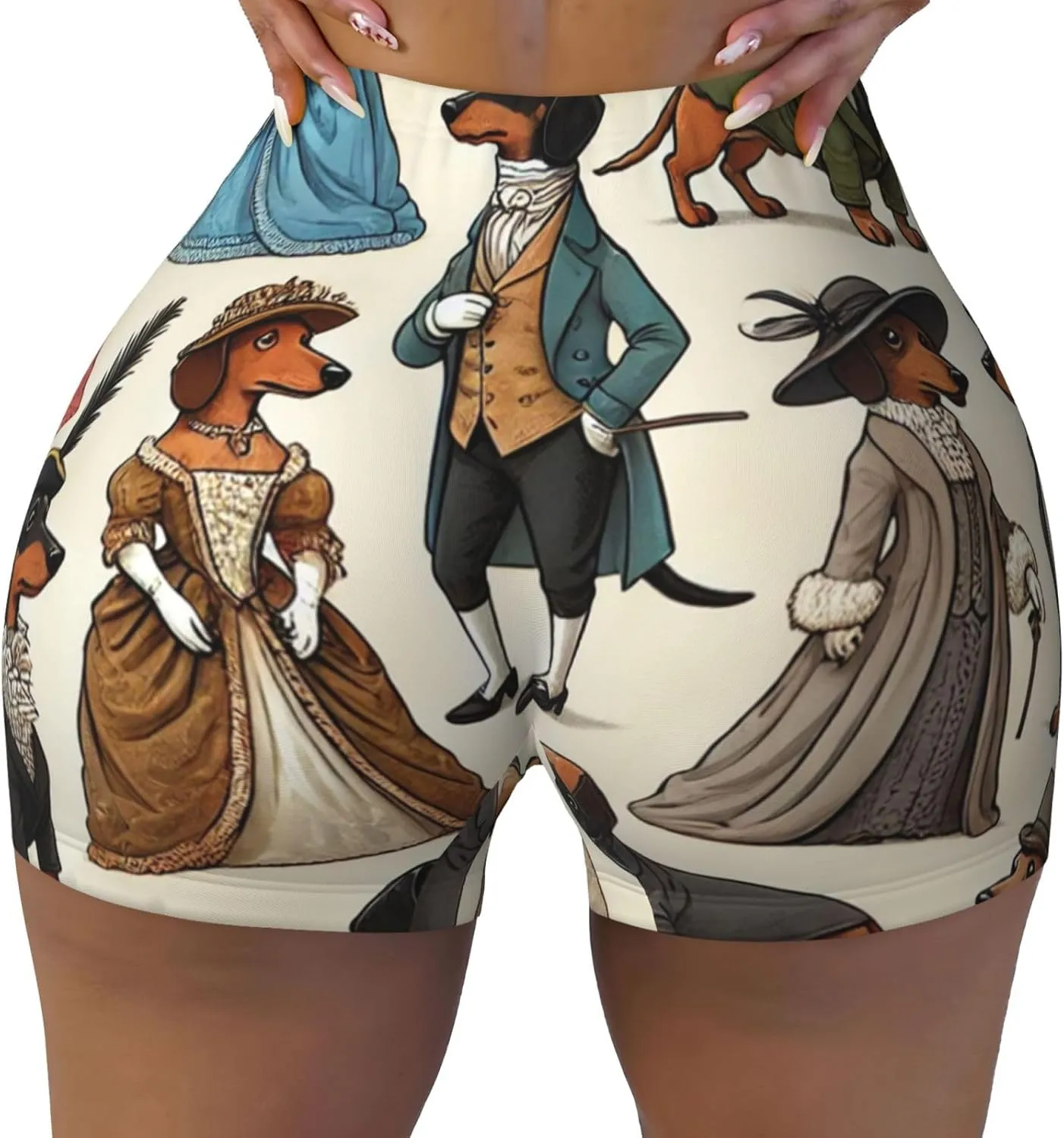 Women's Athletic Stretch Shorts Victorian-Era-Dachshunds Running Shorts for Women