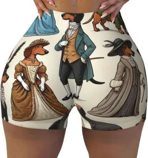 Women's Athletic Stretch Shorts Victorian-Era-Dachshunds Running Shorts for Women