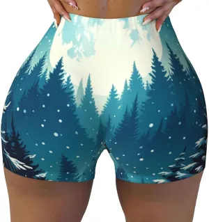 Women's Athletic Stretch Shorts Wolf-Howling-Forest Running Shorts for Women
