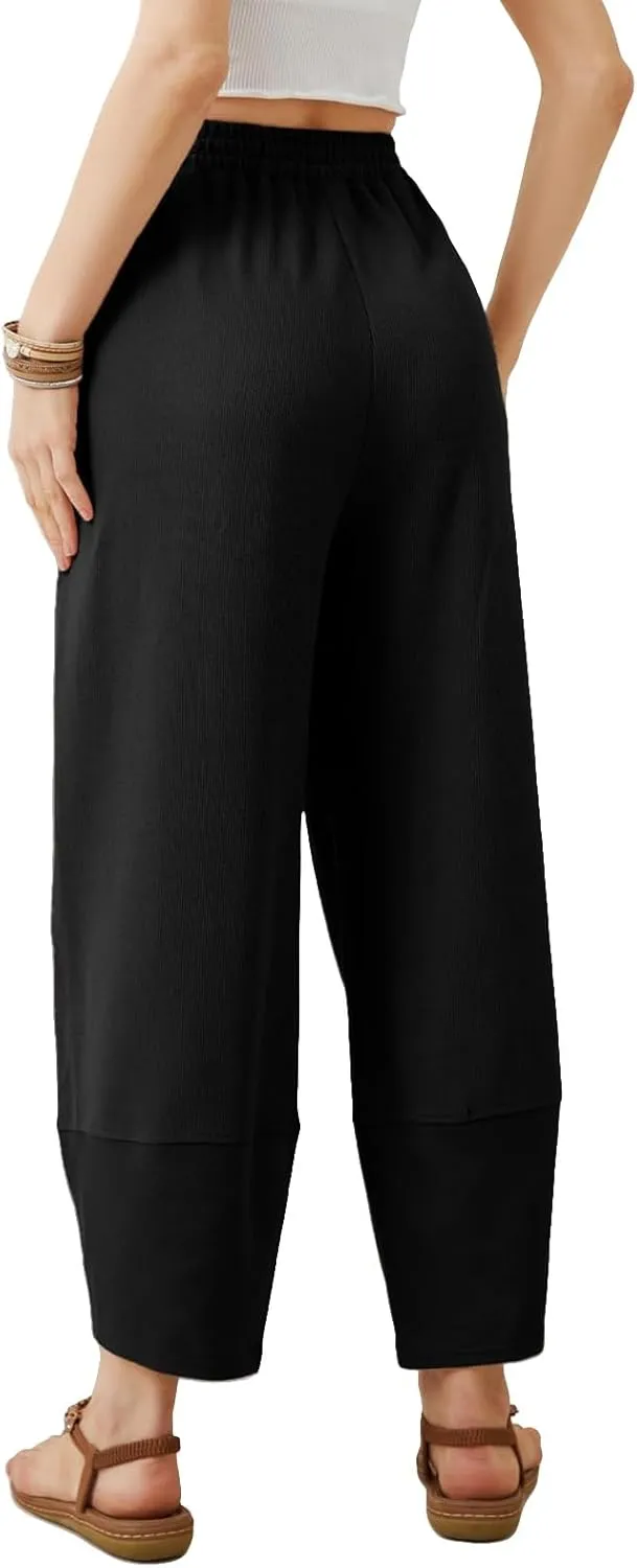 Womens Baggy Wide Leg Pants Elastic High Waisted Palazzo Harem Pants Curved Hem Lounge Sweatpants