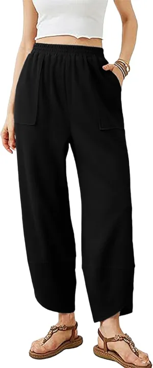 Womens Baggy Wide Leg Pants Elastic High Waisted Palazzo Harem Pants Curved Hem Lounge Sweatpants