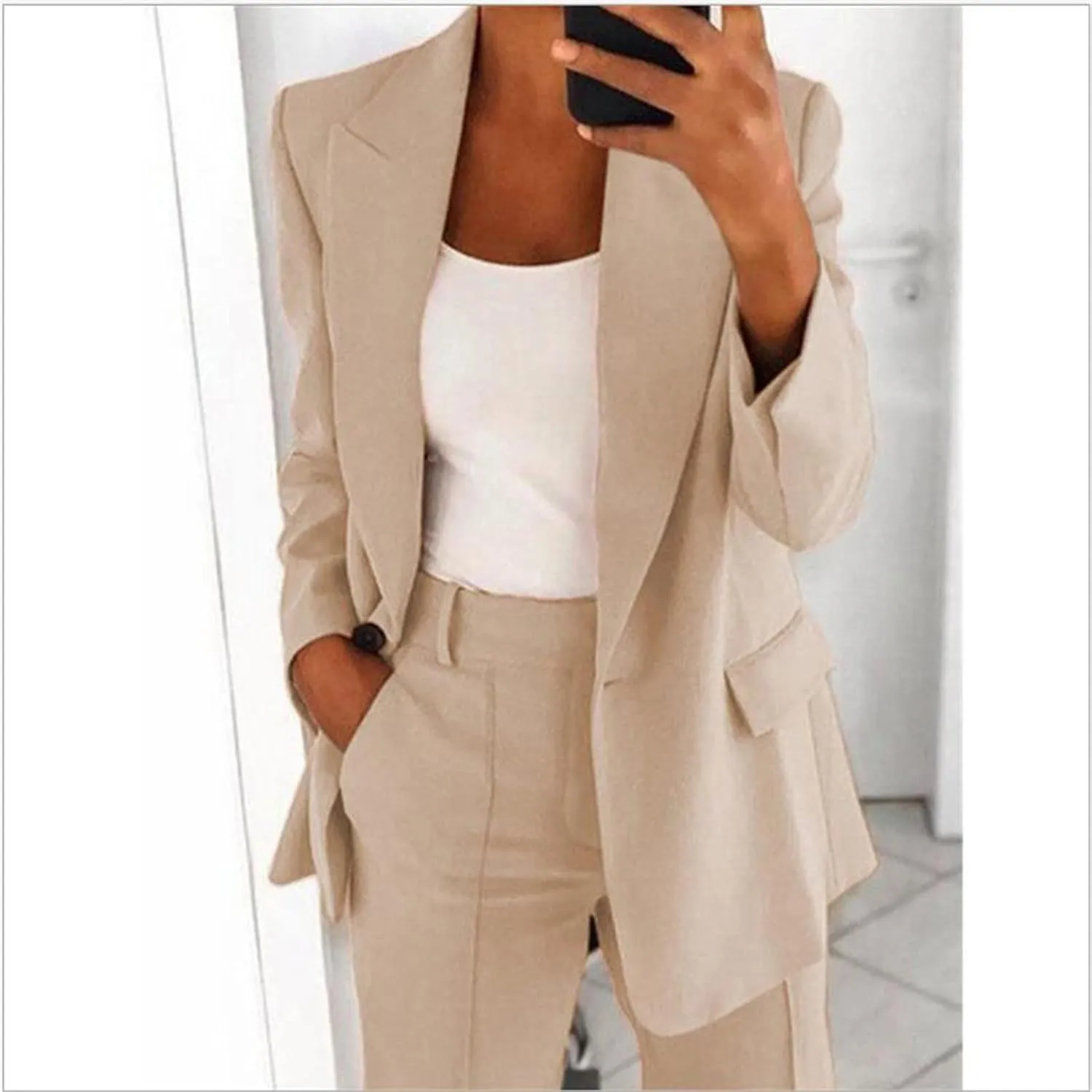 Womens Blazers for Work Casual Long Sleeve Suit Jackets Open Front Button Jackets Trendy Outerwear with Pockets
