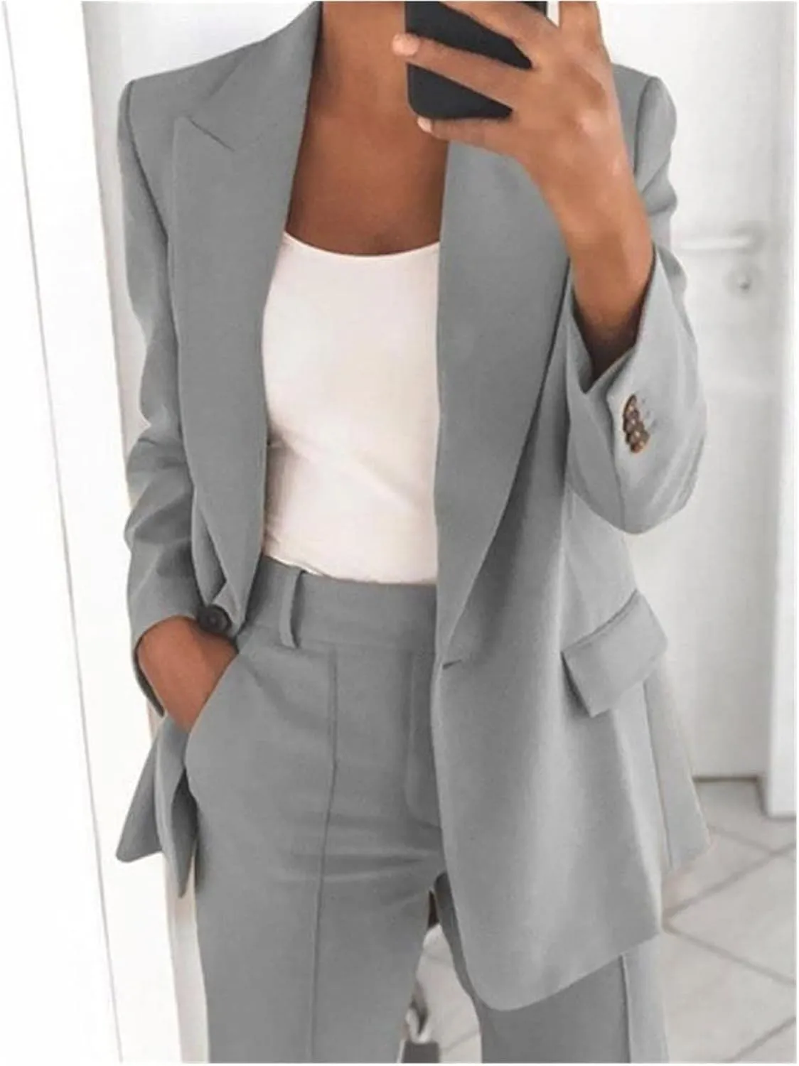 Womens Blazers for Work Casual Long Sleeve Suit Jackets Open Front Button Jackets Trendy Outerwear with Pockets