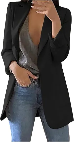 Womens Blazers for Work Casual Open Front Long Sleeve Jackets Solid Color Work Office Blazer Business Outfits