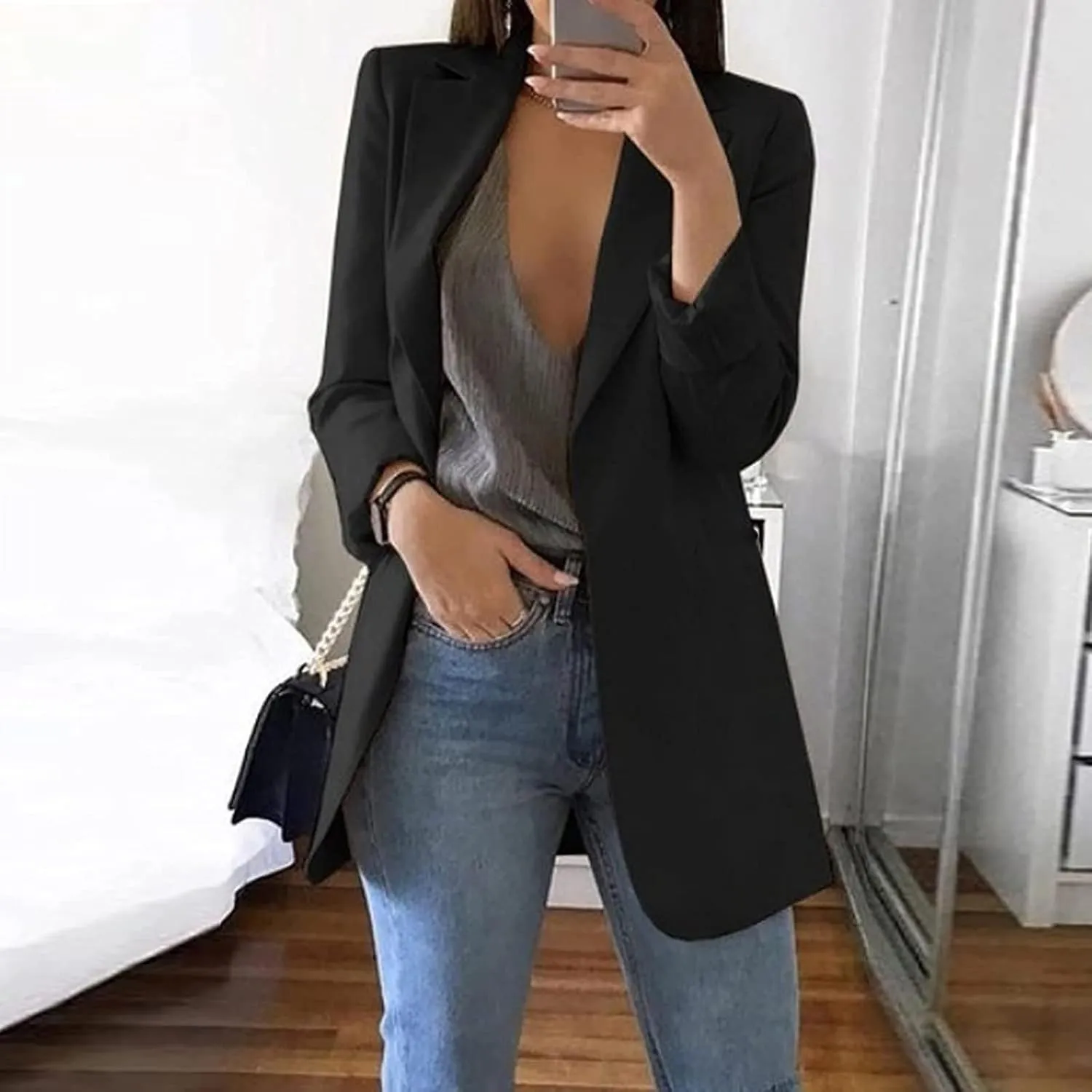 Womens Blazers for Work Casual Open Front Long Sleeve Jackets Solid Color Work Office Blazer Business Outfits