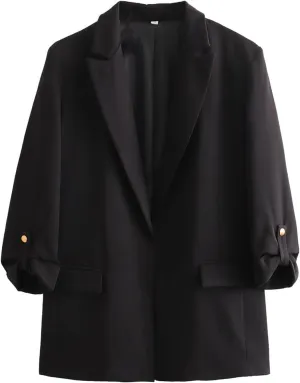 Womens Blazers for Work Casual Oversized Blazers for Women Business Button Long Sleeve Suit Jacket with Pockets