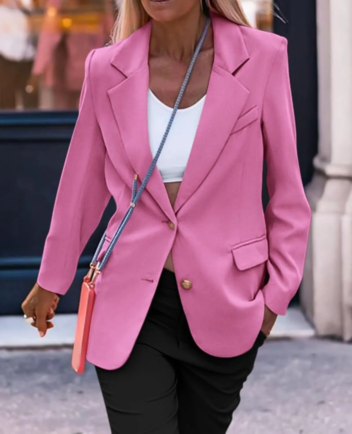 Women's Business Blazers Casual Long Sleeve V Neck Work Office Blazer Elegant Loose Button Blazers with Pockets