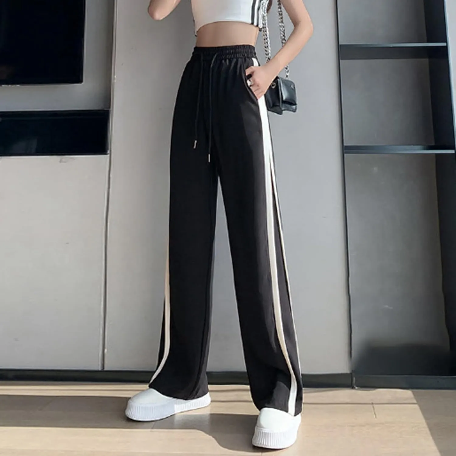 Womens Cargo Sweatpants Cozy Fleece Casual Jogger Pants Straight Leg Baggy Elastic High Waisted Yoga Pants