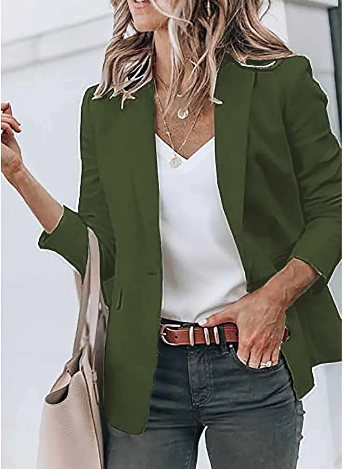 Women's Casual Blazer Casual Lapel Open Front Long Sleeve Work Office Suit Jacket Coat Blazer Dress