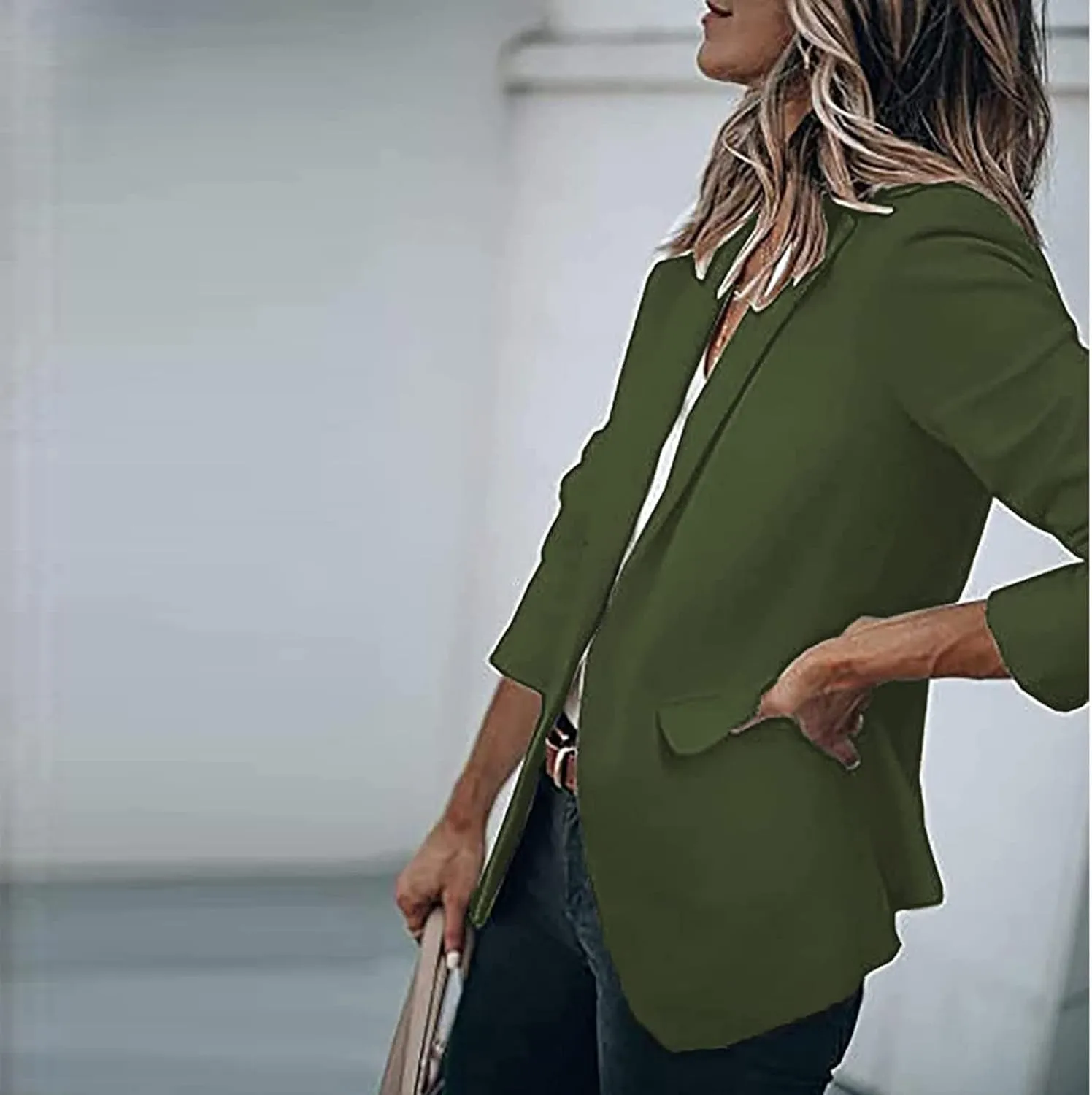 Women's Casual Blazer Casual Lapel Open Front Long Sleeve Work Office Suit Jacket Coat Blazer Dress